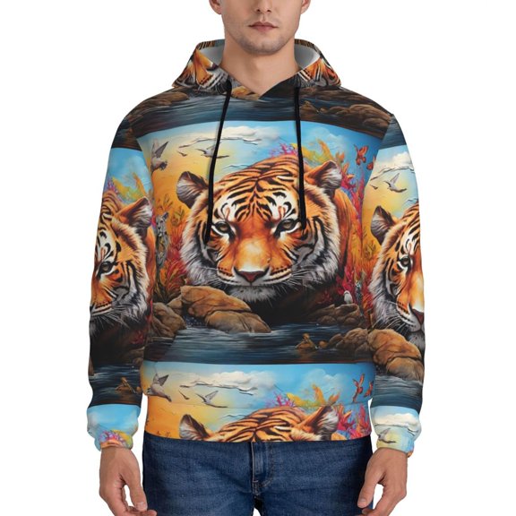 Xecao Colorful Plant Tiger Pattern Men's Adult Pullover Hoodie,Hooded Sweatshirt-Small