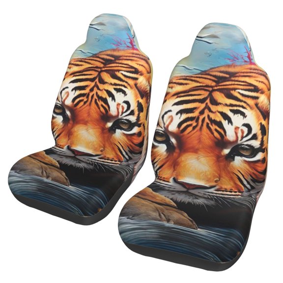 Xecao Colorful Plant Tiger Print Car Seat Cover in That Fits Most Cars, Vans, SUVs, and Trucks.