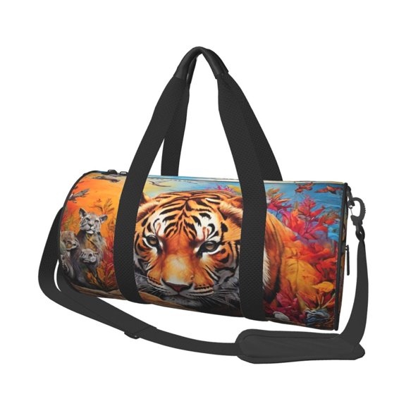 Xecao Colorful Plant Tiger Print Travel Duffle Bag, Bag Carry On Tote Bags for Women, Travel Sport Gym Bag for Men, Hospital Bag for Labor and Delivery