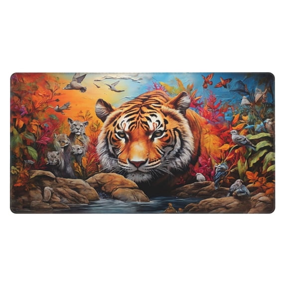 Xecao Colorful Plant Tiger for Waterproof Mouse Pad - Extended Contour Mouse Mat, Large Gaming Mousepad Laptop Keyboard Mat with Non-Slip Rubber Base