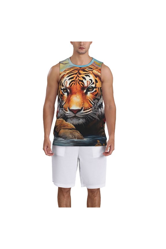 Colorful Plant Tiger print basketball shirt for both men and women, a unisex basketball jersey perfect for theme parties-Large