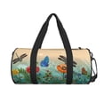 thumbnail image 1 of Xecao Colorful Plants And Insects print Round Travel Duffel Bag is a foldable gym bag with an inner pocket, perfect for travel sports, 1 of 8