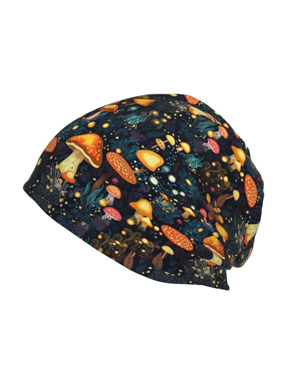 Colorful Plants Mushroom Print Knit Hat,Winter Beanie for Men Women, Beanie Soft Warm Ski Stocking Cuffed Cap