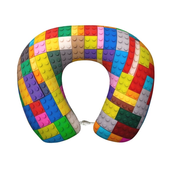 Xecao Colorful Plastic Blocks Pattern Print Memory Foam Cervical Neck Pillow Versatile U-Shaped Pillows for Home,Office,Camping,Travelling,Soft Washable Cover