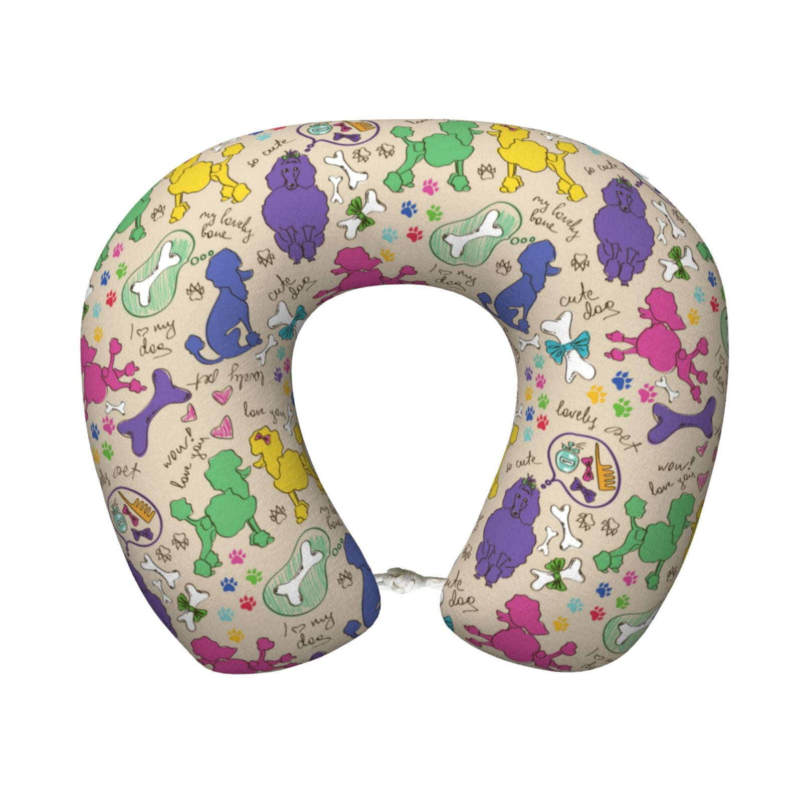 Xecao Colorful Poodle Dog Print Memory Foam Cervical Neck Pillow Versatile U-Shaped Pillows for Home,Office,Camping,Travelling,Soft Washable Cover
