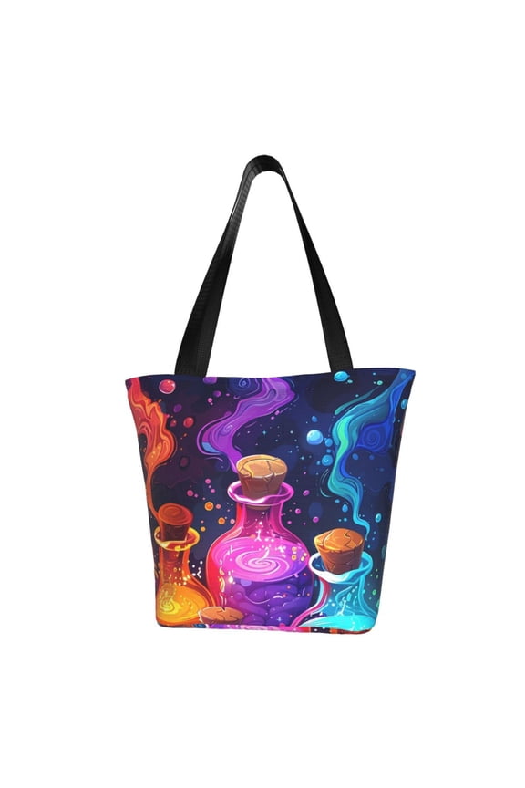Colorful Potion Bottles Magic for Tote Bag for Women -Tote Shoulder Bag with A Little Pocket Inside, Perfect for Travel and Work.