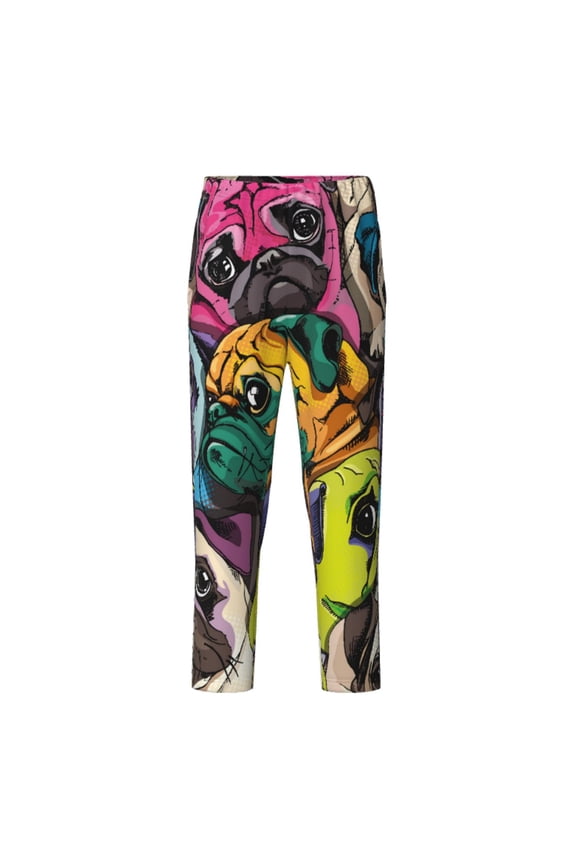 Colorful Pug Print Teenagers' Pajama Pants Long Sleep Pants Soft Elastic Waist Pajama Bottoms Elastic waist with 2 Pockets 5-16 Years-Large