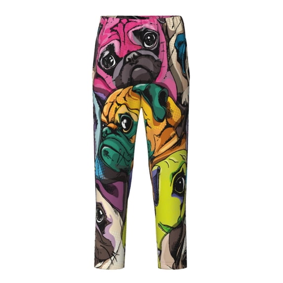 Xecao Colorful Pug Print Teenagers' Pajama Pants Long Sleep Pants Soft Elastic Waist Pajama Bottoms Elastic waist with 2 Pockets 5-16 Years-XS(5-6)