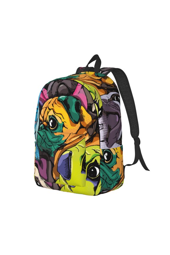 Colorful Pug for Canvas College Laptop Backpack, a Durable Rucksack for Both Men and Women, ideal for travel, school, and daily use Bag-Small
