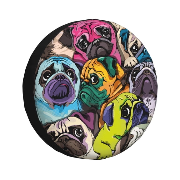 Xecao Colorful Pug for Tire Covers,Wheel Tire Cover Waterproof, Dust-Proof, And Universally Fitting for Cars,Trailers, SUVs-17 inch