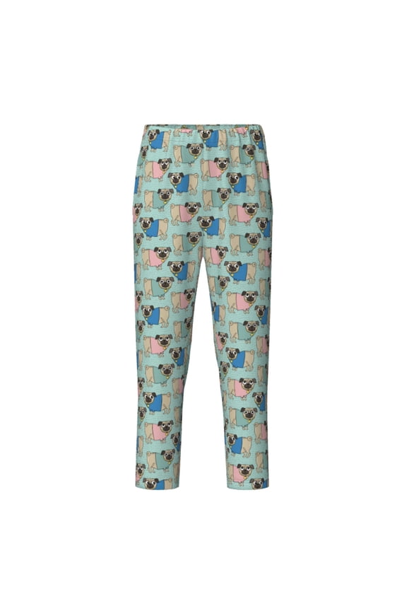 Colorful Pugs Print Teenagers' Pajama Pants Long Sleep Pants Soft Elastic Waist Pajama Bottoms Elastic waist with 2 Pockets 5-16 Years-Medium