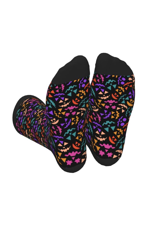 Colorful Pumpkin Faces Print Crew Socks for Men and Women, Men's Soft Moisture-wicking Sock