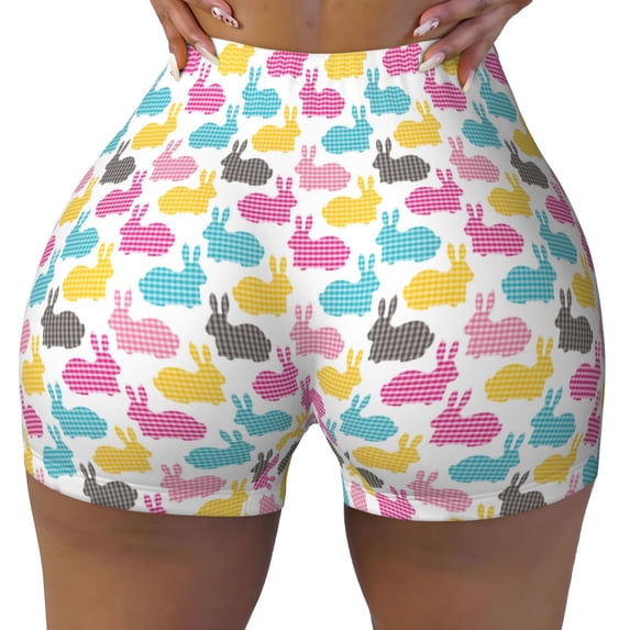 Xecao Colorful Rabbit Print Workout Shorts for Women Soft Smooth Gym Yoga Scrunch Active Tennis Workout Running Shorts