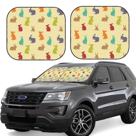 Xecao Colorful Rabbit for Foldable Car Sun Shades (2-Pack) offer sun protection with an easy-fold design for convenient windshield shading.