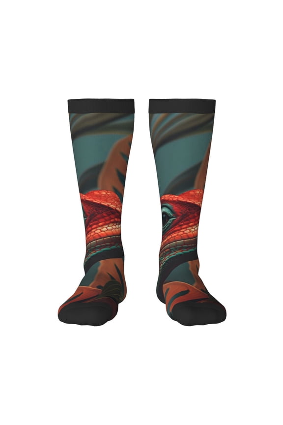 Colorful Reptile And Leaves Print Compression Socks for Both Men And Women for Running, Travel, Flight, Nurse
