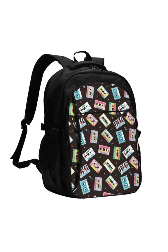Colorful Retro Tape for Travel Laptop Backpack, USB-Charging-Enabled, Spacious Business Backpack for Men and Women,College School Computer Bag