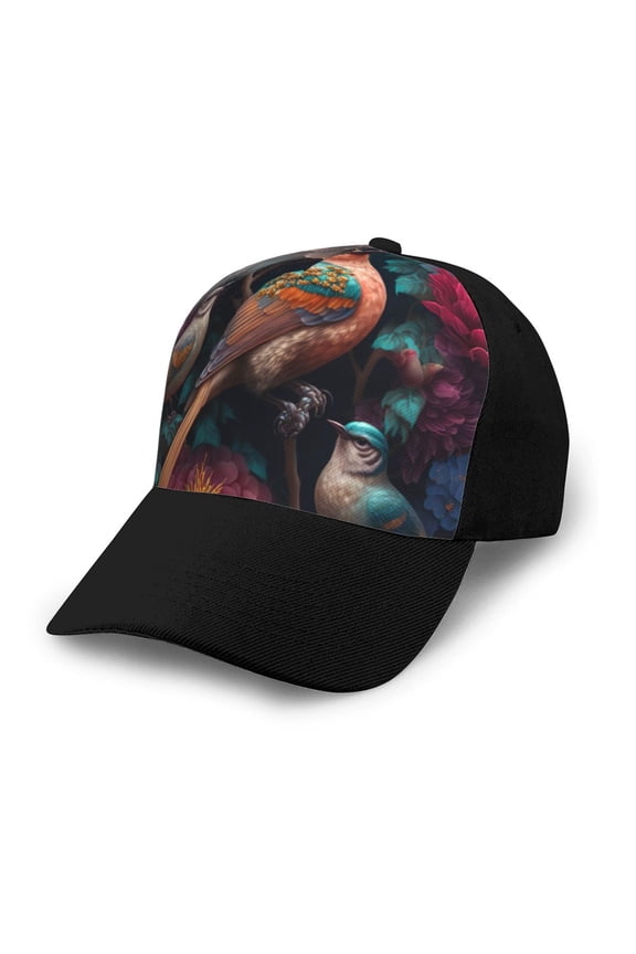 Colorful Rose Bird print unisex vintage washed baseball cap, a soft and adjustable hat perfect for any casual style.