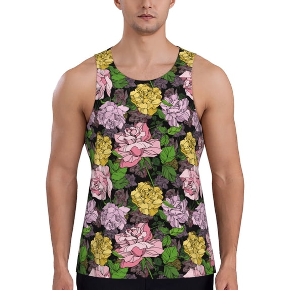 Xecao Colorful Roses Men's Tank Top Workout Quick Dry Sleeveless Gym Jogging Muscle Shirts Summer Swim Beach Tops