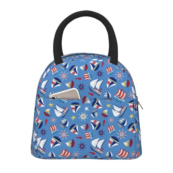 Xecao Colorful Sailing Ship Lunch Bag , an insulated, reusable tote bag perfect for adults of all genders, ideal for work, office, picnics and beach trips