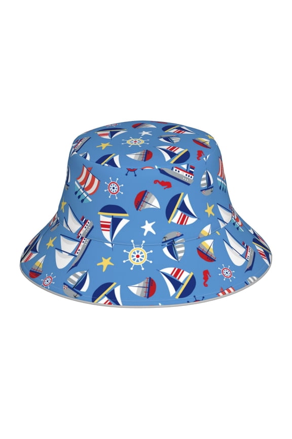 Colorful Sailing Ship Print Men and Women Night Reflective Hat Runner Cap Visor Bucket Hat Boonie Cap