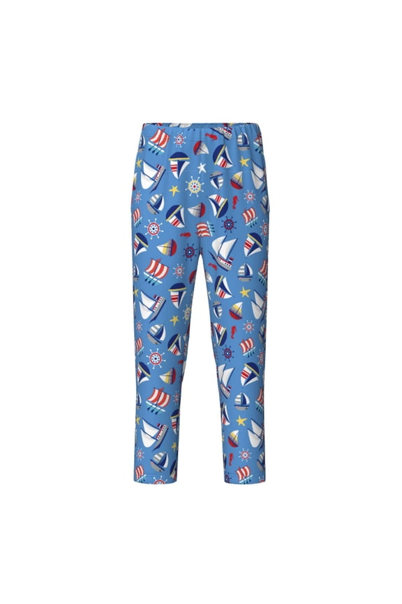 Colorful Sailing Ship Print Teenagers' Pajama Pants Long Sleep Pants Soft Elastic Waist Pajama Bottoms Elastic waist with 2 Pockets 5-16 Years-XS(5-6)