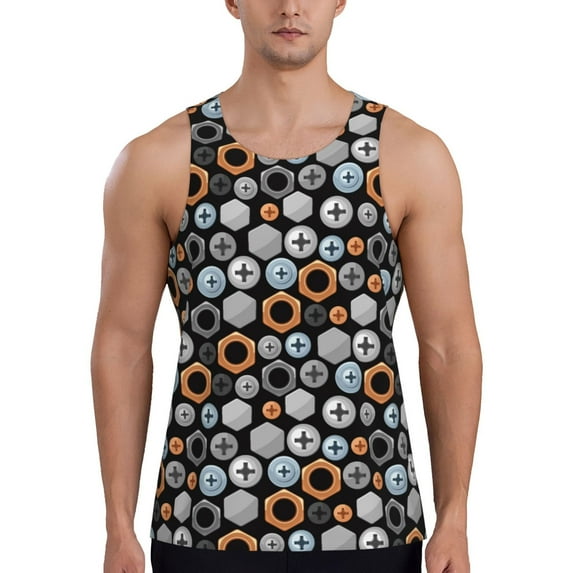 Xecao Colorful Screws Men's Tank Top Workout Quick Dry Sleeveless Gym Jogging Muscle Shirts Summer Swim Beach Tops