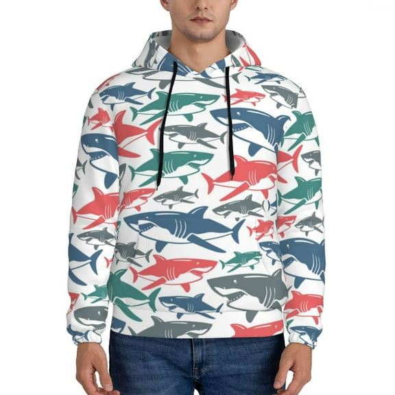 Xecao Colorful Shark Pattern Men's Adult Pullover Hoodie,Hooded Sweatshirt-X-Large