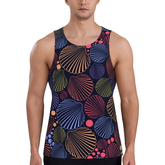 Xecao Colorful Shells Men's Tank Top Workout Quick Dry Sleeveless Gym Jogging Muscle Shirts Summer Swim Beach Tops