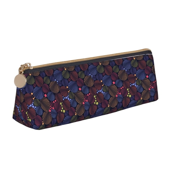 Xecao Colorful Shells Print Leather Pencil Case -Stationery Bag Pen Holder for Work & Office