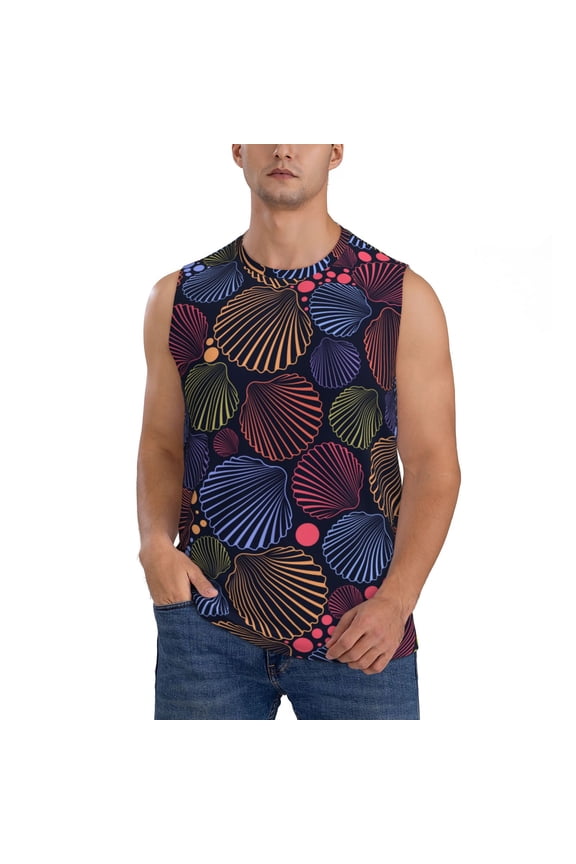 Colorful Shells Print Men's Tank Top: Sleek Sleeveless Tee for Casual Sports and Beach Occasions-Large