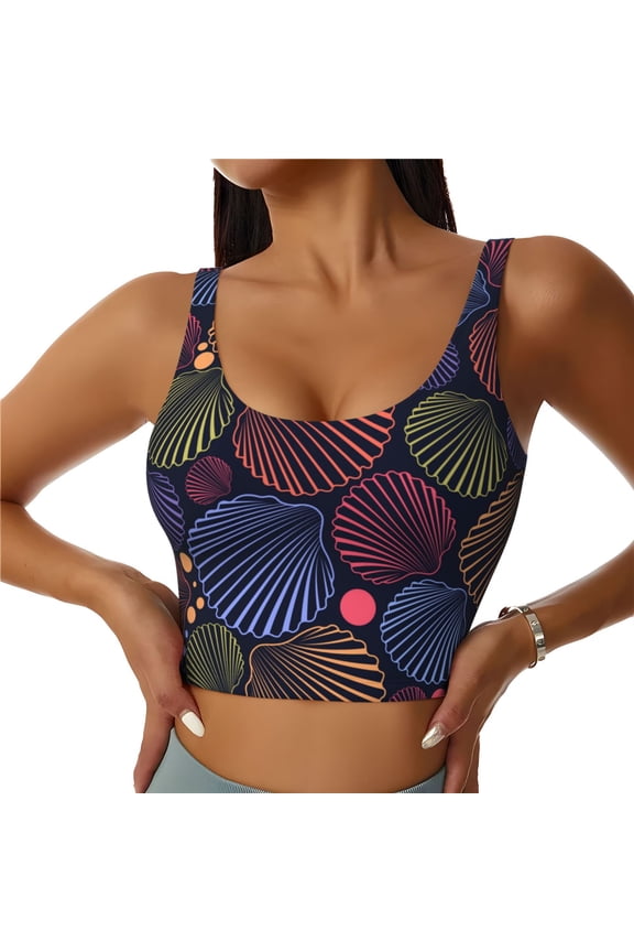 Colorful Shells for Sports Bra with Removable Pads, Crop Tank Top Design, Women's Longline Sports Bra - Non-Wired - Medium