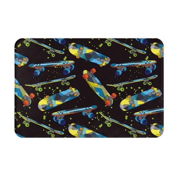 Xecao Colorful Skateboard print Flannel Mat: Non-slip, 16x24in. Ideal for kitchen, bedroom, bath & living room.