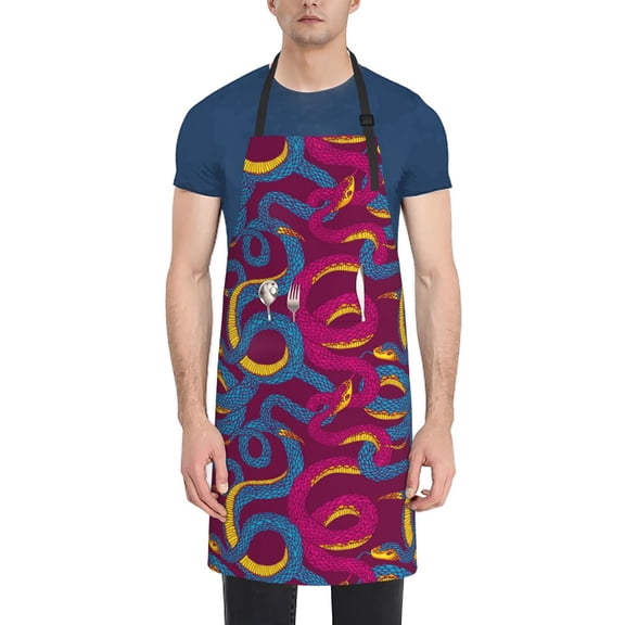 Xecao Colorful Snake Print Kitchen Cooking Aprons, Waterproof Adjustable Bib Aprons with 2 Pockets for Women Men Chef