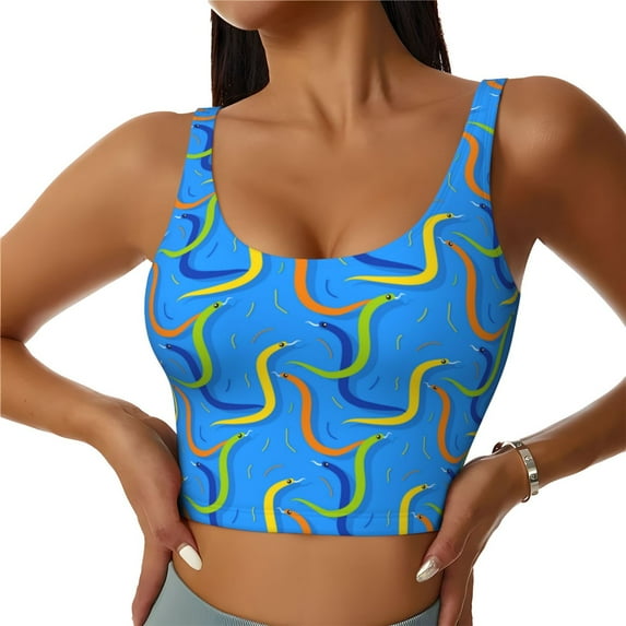 Xecao Colorful Snake for Sports Bra with Removable Pads, Crop Tank Top Design, Women's Longline Sports Bra - Non-Wired - XX-Large
