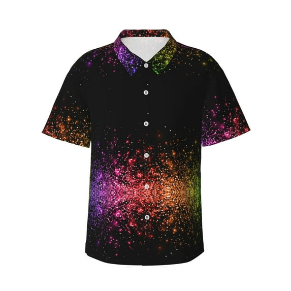 Xecao Colorful Sparkling print Hawaiian shirt - a stylish short-sleeve button-down for men, perfect for casual beach and tropical outings.