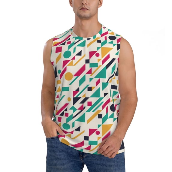 Xecao Colorful Spots Print Men's Tank Top: Sleek Sleeveless Tee for Casual Sports and Beach Occasions-XX-Large