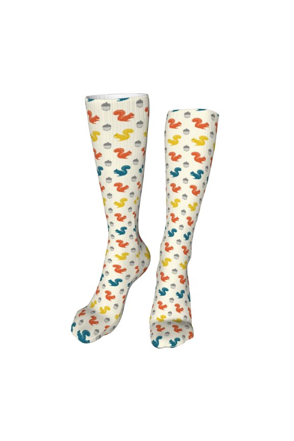 Colorful Squirrel Print Calf Socks Seamless Toe, Knee High Long Socks, Sports Socks Trouser Socks for Women and Men-One Size