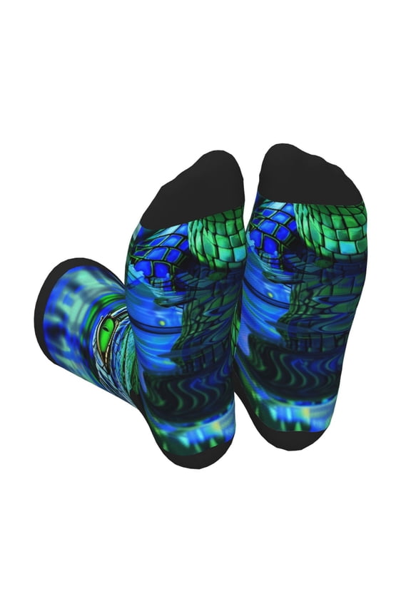 Colorful Stained Glass Crocodile Print Crew Socks for Men and Women, Men's Soft Moisture-wicking Sock