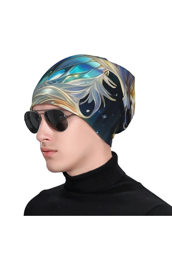 Colorful Stained Glass Deer Print Beanie Knitted Hat for Men Women, Winter Fashion Knit Cuffed Caps Unisex