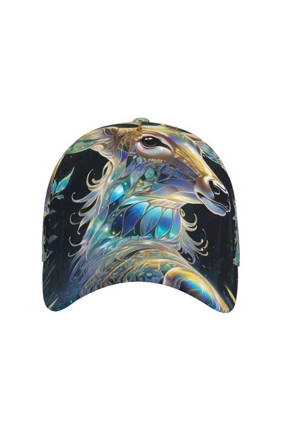 Colorful Stained Glass Deer for Baseball Cap: Unisex, crafted from classic polyester twill fabric, featuring a soft unconstructed design