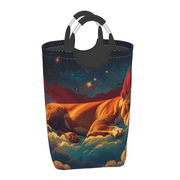 Xecao Colorful Starry Sky Sleep Dog for Laundry Basket,Collapsible Large Laundry Hamper,Wash Bag for Laundry Room, Rolling Laundry Basket with Handles