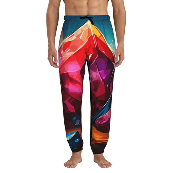 Xecao Colorful Stone World Print Active Tech Joggers for Men, Mens Sweatpants Lounge Pants with Pockets-Small