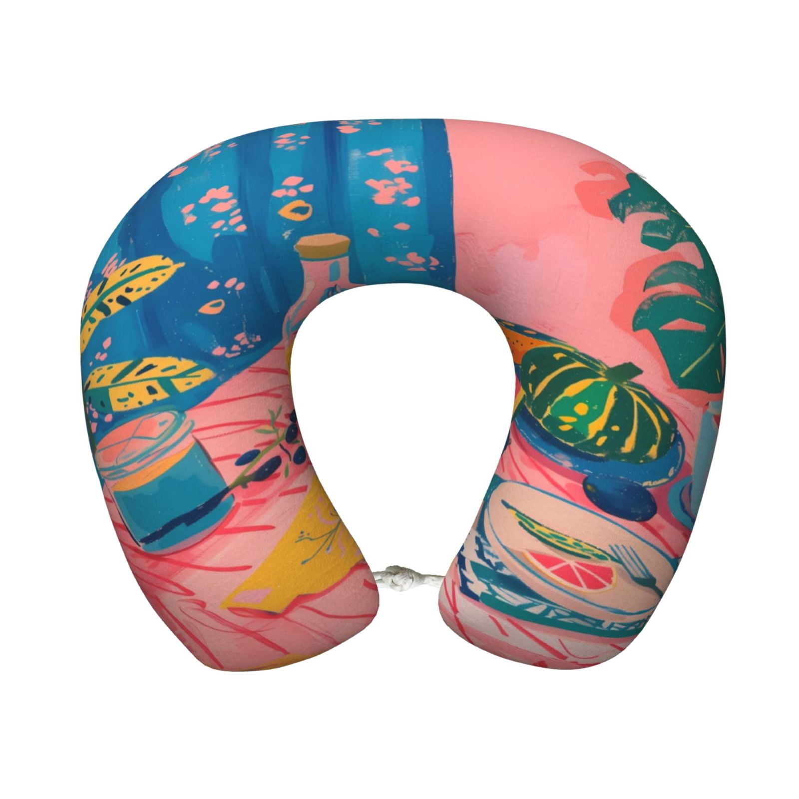 Xecao Colorful Summer Fruit Table Print Memory Foam Cervical Neck Pillow Versatile U-Shaped Pillows for Home,Office,Camping,Travelling,Soft Washable Cover