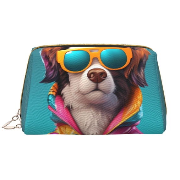 Xecao Colorful Sunglasses Dog Print Fashion Makeup PVC Bag Large Capacity Travel Cosmetic Bag for Women Organizer Toiletry Clutch