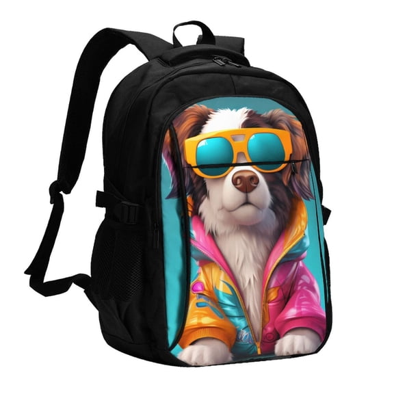 Xecao Colorful Sunglasses Dog for Travel Laptop Backpack, USB-Charging-Enabled, Spacious Business Backpack for Men and Women,College School Computer Bag