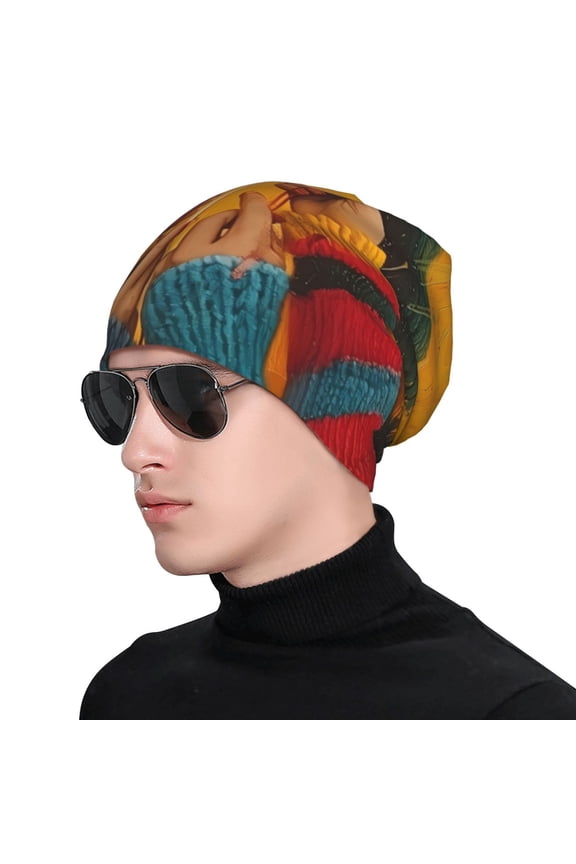 Colorful Sweaters And Strings Print Beanie Knitted Hat for Men Women, Winter Fashion Knit Cuffed Caps Unisex