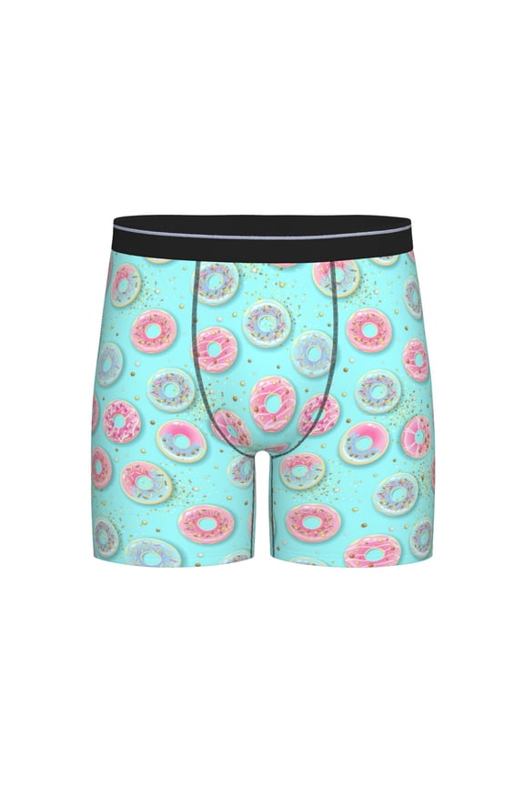 Colorful Sweet Donuts Print Boxer Briefs for Men's Stretch Moisture-Wicking Underwear, Mid-Rise Classics breathable fabric