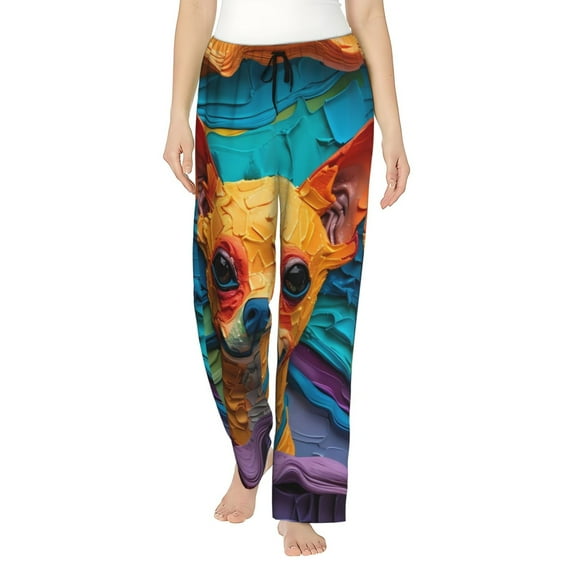 Xecao Colorful Textured Chihuahua Print Women's Straight Lounge Pajama Pants,The Epitome of Relaxed Sleepwear-Large
