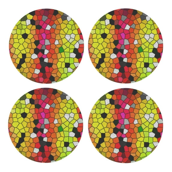 Xecao Colorful Tie Dye Stained Glass 1 for MDF Cork Coaster 4 Pcs,Drink Coasters,Suit for House Warming Gifts New Home ,Coffee Table Decor-Round Shape