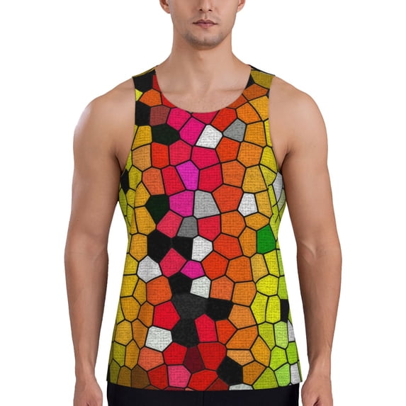 Xecao Colorful Tie Dye Stained Glass 1 Men's Tank Top Workout Quick Dry Sleeveless Gym Jogging Muscle Shirts Summer Swim Beach Tops